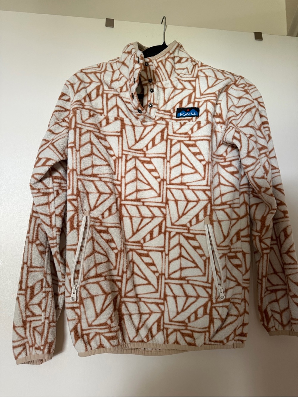 Kavu Cavanaugh Cream & Brown Geometric Fleece Pullover Jacket